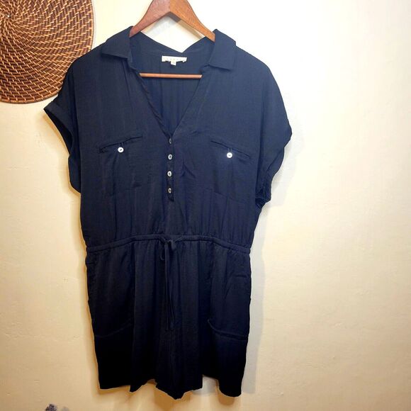 Promesa Jumpsuit Romper Short Sleeve Black Satin XL - Picture 1 of 12